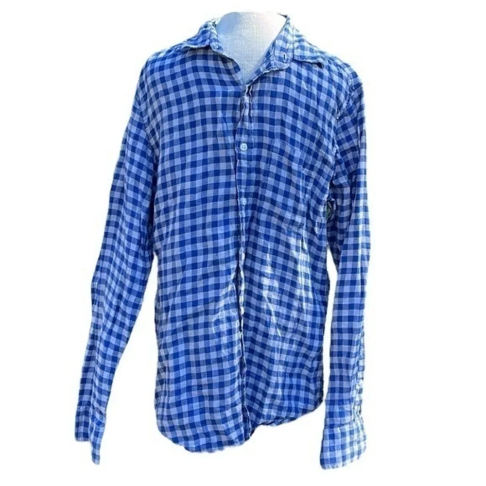 J.Crew checkered, slim button down long sleeve shirt blue/gray,100% linen,medium